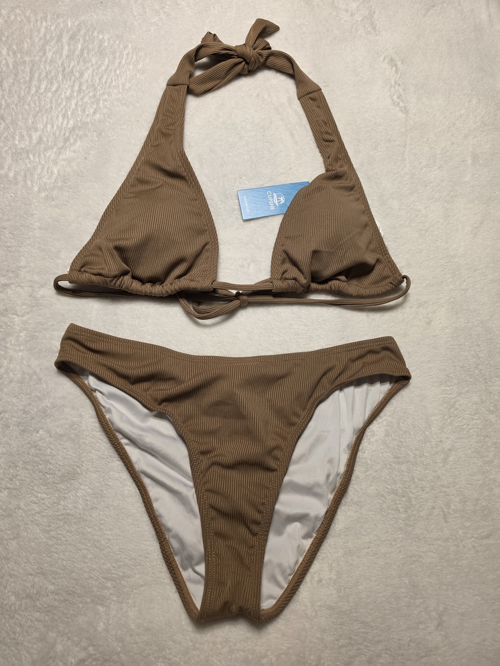 Cupshe Brown Ribbed Halter Bikini Set